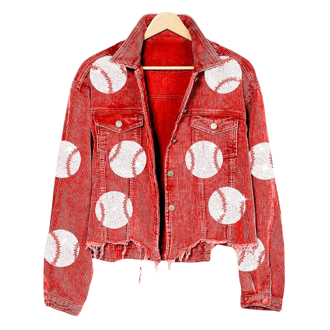 CORDUROY BASEBALL JACKET CROPPED & FRAYED