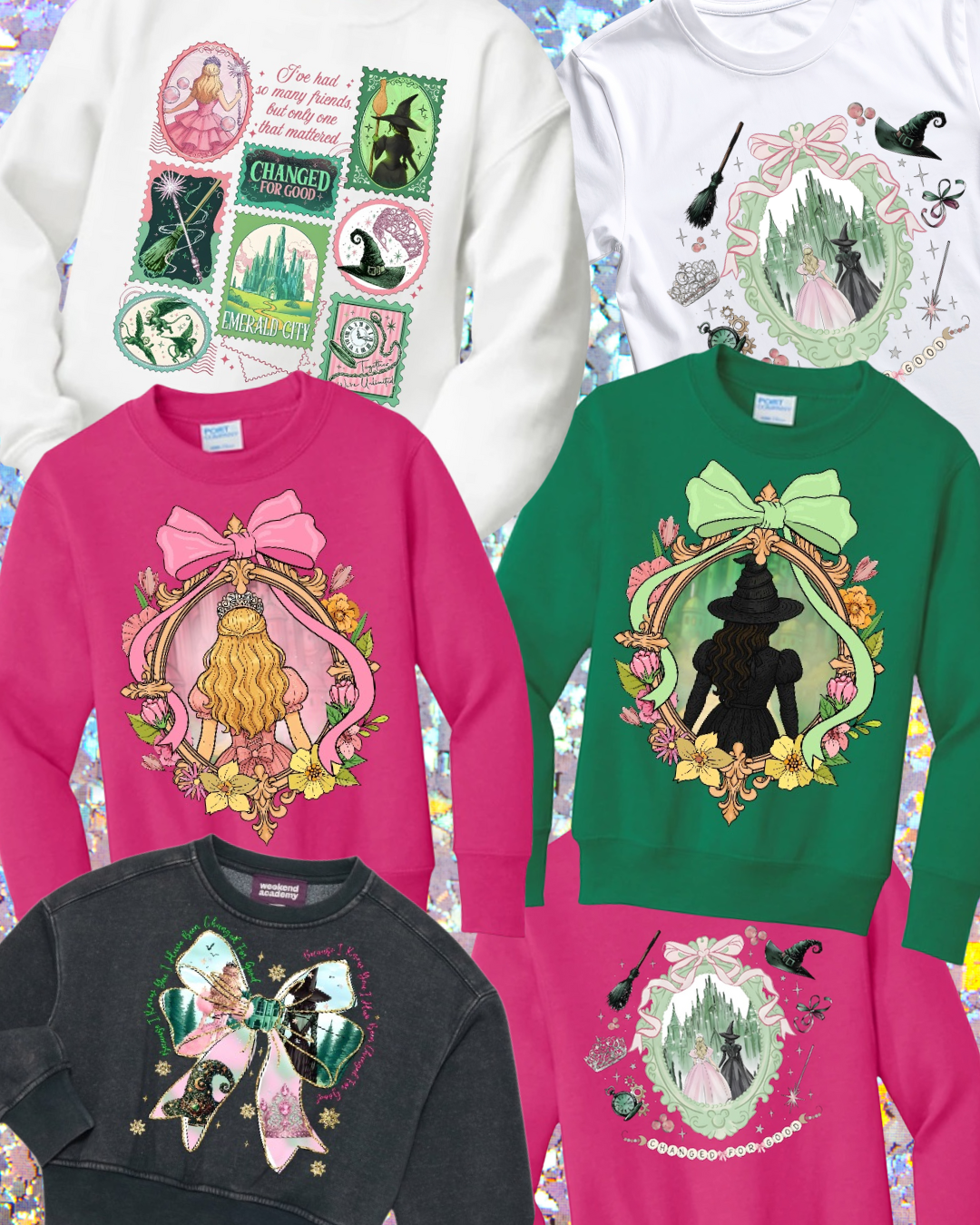 Wicked Crews & Tees! 💚🩷 🫧⋆｡˚ 🪄