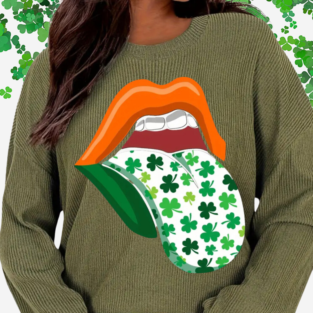 St. Patrick’s Day Tongue Out Corded Crewneck