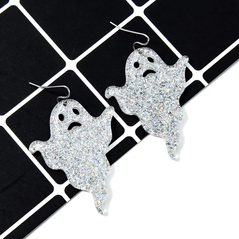 Silver Glitter Dramatic Ghost Earring