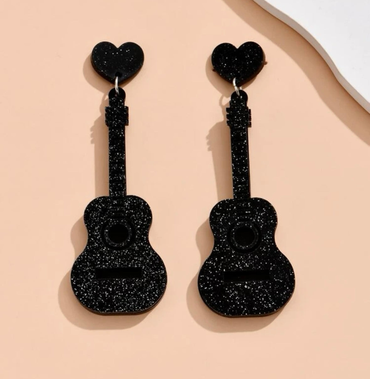 Black Glitter Guitar Earrings